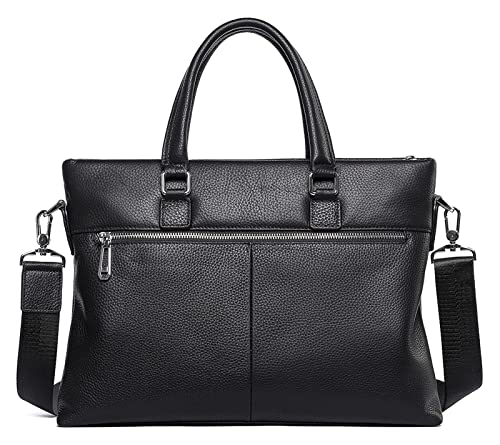XIADENGLAN Soft Leather 13.3 Inch Laptop Briefcase Classic Litchi Pattern Business Bag rk Messenger Shoulder(Black 1)