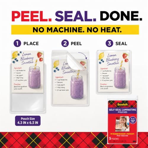 Scotch Self-Sealing Laminating Pouches, 4 x 6 in, 24 Packs of 5 (120 Total)