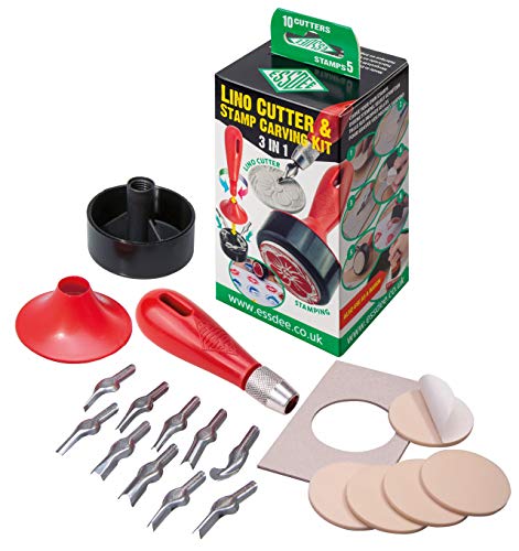 ESSDEE Lino Cutter and Stamp Carving Kit (10 Cutters and 5 Carving Stamps), Multicoloured, 13.7 x 6.5 x 6 cm