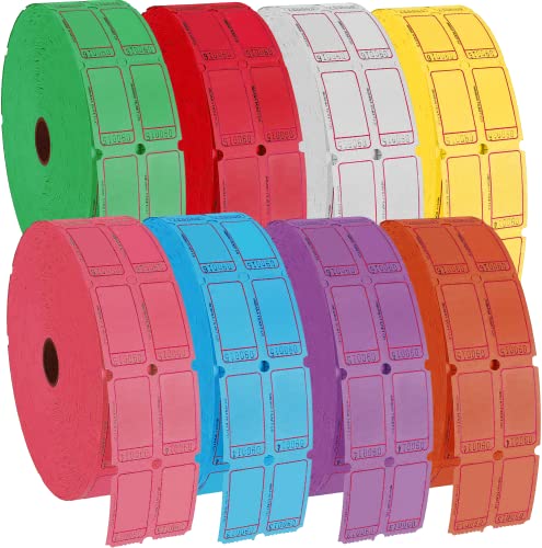 Double Roll Raffle Blank Tickets - Full Set of 8 Colors (8 Rolls of 2000 Tickets Each)