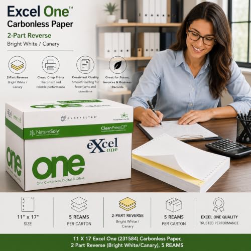 11 x 17 Excel One (231584) Carbonless Paper, 2 Part Reverse (Bright White/Canary), 5 REAMS