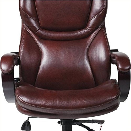 BOWERY HILL Bonded Leather Executive Office Chair, Brown Eco-Friendly Upholstery, Big & Tall Design with Adjustable Lumbar Support, Espresso Finish Bentwood Arms, Ergonomic Tilt, 350 lbs Capacity