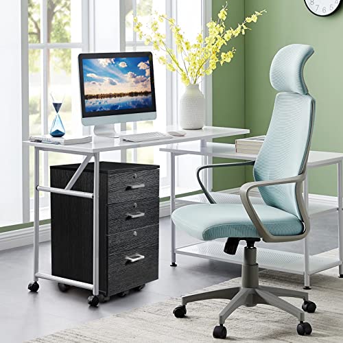 Black Cabinet with Wheels, Rolling Cabinet 15.7" L x 15.7" W x 26" H Drawer Mobile File Cabinet with Lock, Under Desk Filing Cabinet,Mobile Under Desk Organizer Wooden