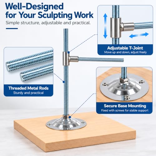 Adjustable Clay Sculpture Armature Stand with Base, Heavy Duty Metal Support Bracket with 3 Screws for Clay Modeling and Figure Sculpting