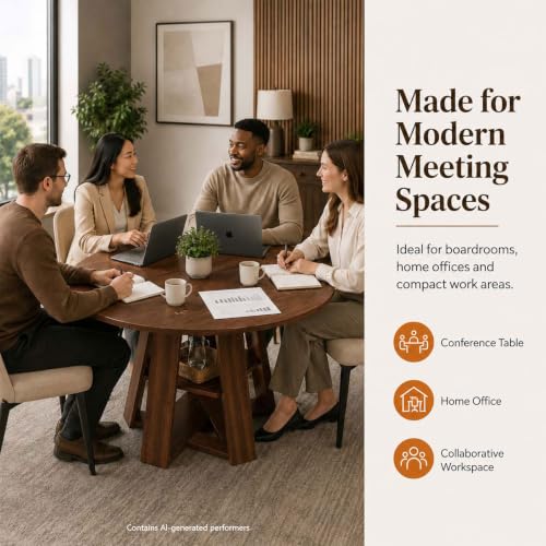 YunKiTech 43 59" Wooden Extendable Round Conference Table 4-6-8 People