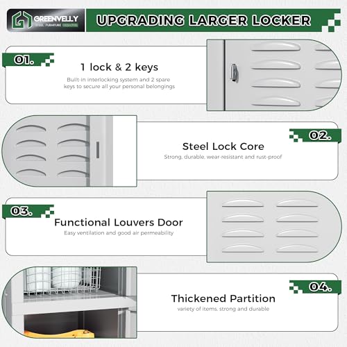 Greenvelly Metal 5-Tier Lockers for Employees Steel Lockers for Gym, Metal Storage Locker with Louvers, 5 Door Locker for Office,Home,School (Grey)