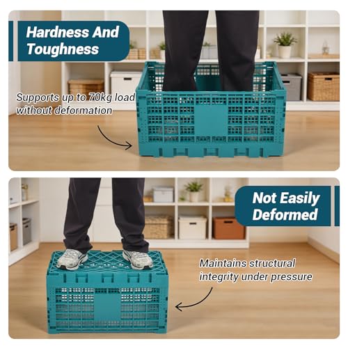 GarveeLife Collapsible Heavy Duty Storage Crates – 52L Stackable Plastic Organizer Bins – Reinforced Handles, Space-Saving – Durable Polypropylene, Holds up to 130 lbs – Office, Home, Camping – 2PCS