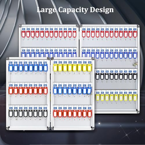 Laohucai Key Cabinet Key Lock Box Wall Mount, Aluminum Alloy Box Safe Storage Cabinet Large Capacity with Key Tags and Adjustable Hooks for Hotels Schools Businesses Real Estate Car Dealert(120 Key)