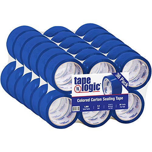 Tape Logic 2 Inch x 55 Yards Blue Packing Tape, 2.2 Mil Thick, Pack of 36 Rolls, For Packaging, Shipping, Moving and Color Coding
