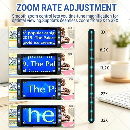 Portable Digital Magnifier, 5.5 inch Display Screen 2X/8X/15X/32X Electronic Reading Aid, Dual Camera Screen Lock Electronic Magnifier, for Visually Impaired