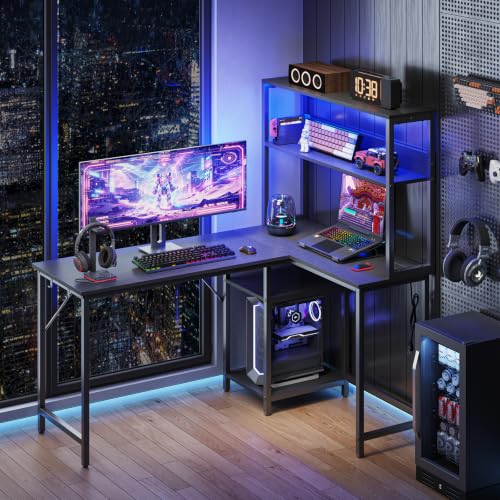 HAPPYMONT 53" L Shaped Gaming Desk Reversible Corner Desk for Home Office