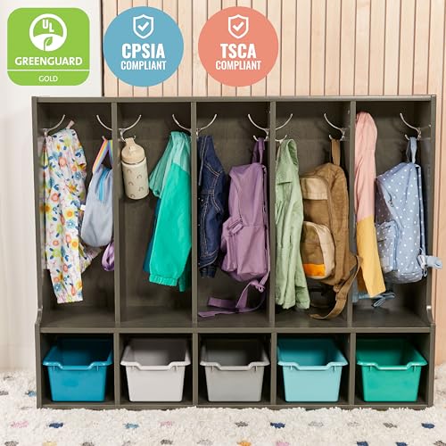 ECR4Kids Streamline 5-Section Toddler Coat Locker with Bench and Bins, Kids Furniture, Blue