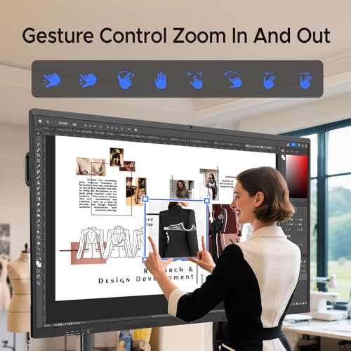 Zylosian 65'' 4K UHD Interactive Touchscreen Smart Board, Android 14 Wireless Digital Whiteboard with Open App Ecosystem, Wall-Mounted Smartboard for Classroom Home Office Studio