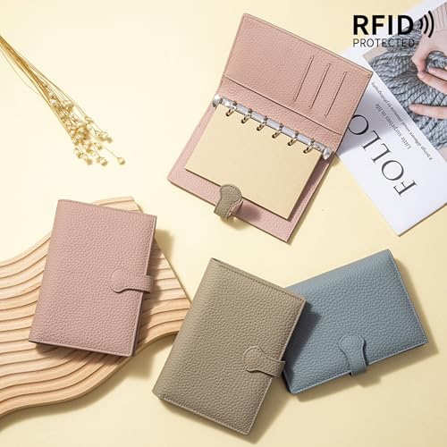 Leather Journal Cover for A7 Planner, Small Notebook Cover with Back Pocket, Pen Loop, Card Slots and 6-Ring Refill Papers (4.84 x 3.23''), Passport Wallet for Travel