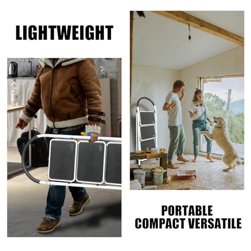 TCE 3 Step Ladder, 400lbs Ergonomic Folding Stool with Anti-Slip Pedal, Step Stool with Padded Handle for Kitchen, Household, Offices