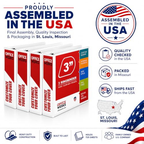 3 Ring Binder 3 Inch 12 Pack, Heavy Duty Locking D-Ring, Holds 725 Sheets
