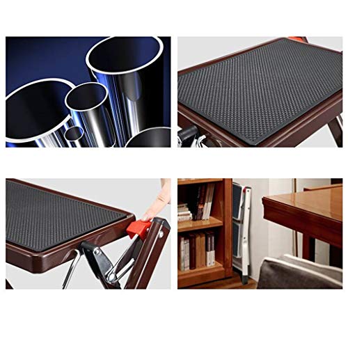 FLYIFE Step Stool Lightweight Two-Step Ladder, Steel Ladder Stool Children's Footstool Folding Safety Stepladders, Household Ladder/Brown