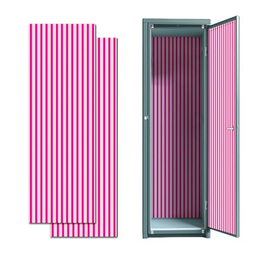 CEREJYPUZ 2 Pcs Locker Magnetic Wallpaper Pink White Vertical Striped Retro Seamless Design 12" x 36" Wall Magnetic Sticker Removable Locker Accessories Decor Easy Install for Office School