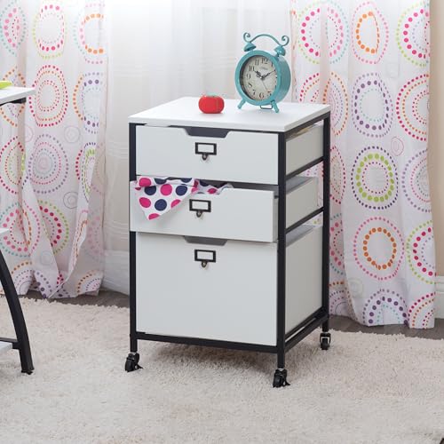 Sew Ready Charcoal/White 27" H 3-Drawer Mobile Storage Organizer Cart for Bathroom, Kitchen, Crafts, Home Office or Laundry Rooms