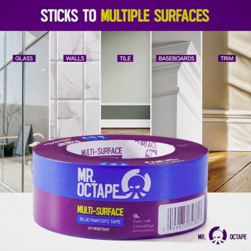 MR.OCTAPE Blue Painters Tape 2 Inch, 24 Rolls Bulk Pack, 55 Yards Per Roll, Multi-Surface, UV Resistant, Clean Removal for Walls, Glass, Trim, Baseboards