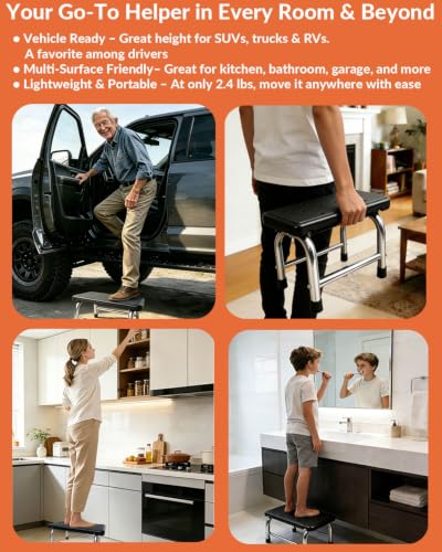 Step Stool, 440 lbs Heavy-Duty, Non-Slip Stainless Steel Platform for Adults, Lightweight Portable Foot Stool for Kitchen, Bathroom, Bedroom, RV, Home, Office