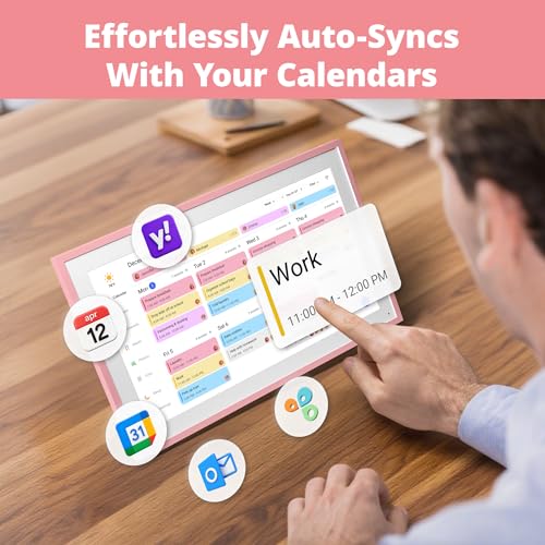 Dragon Touch 15.6 Inch Digital Calendar Wall - 1920 x 1080 FHD Electronic Wall Calendar Family Planner with 32GB Memory and Wall Mount, Touchscreen Intelligent Desk Calendar, Pink