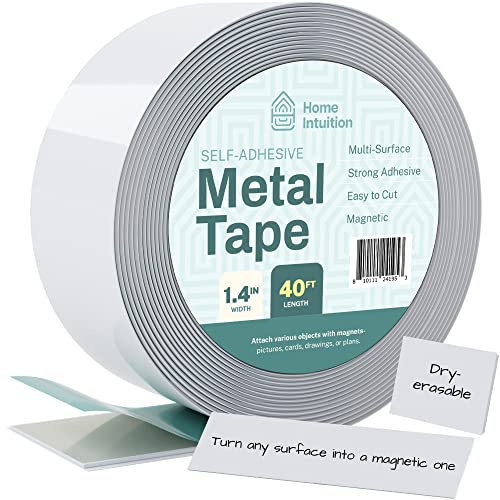 Home Intuition Self Stick Flexible Steel Metal Tape Roll for Magnets, 1.4" x 40 Feet
