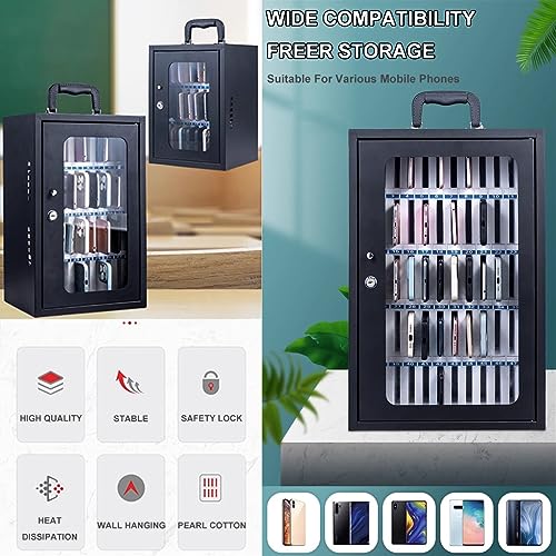 GMTstore 12/24/36/48/60 Slots Steel Cell Phones Storage Cabinet Pocket Chart Storage Locker Box Wall-Mounted Phones Holder Storage Box with A Lock for Classroom Office (Color : Silver, Size : 24)