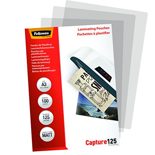 Fellowes ImageLast Enhance80 A4 Laminating Pouches - 80 Microns, Transparent, Matte - Pack of 100 Matte A3 / 125 Mikron