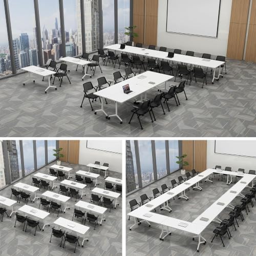 UZZUR Folding Conference Room Table Training Tables (White, 1 Photos)