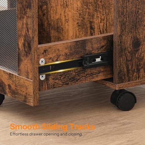HOOBRO File Cabinet, Rolling File Cart, Under Desk Small Filing Cabinet, File Organizer Box, Home Office File Basket with Drawer for A4, Letter Files, Rustic Brown and Black BF11WJ01G1