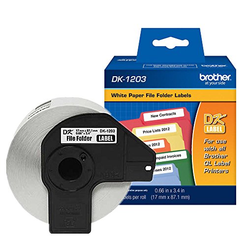 Brother Genuine DK-1203 Die-Cut File Folder Labels, 300 Labels per Roll, 12 Rolls – for Use with QL Label Printers