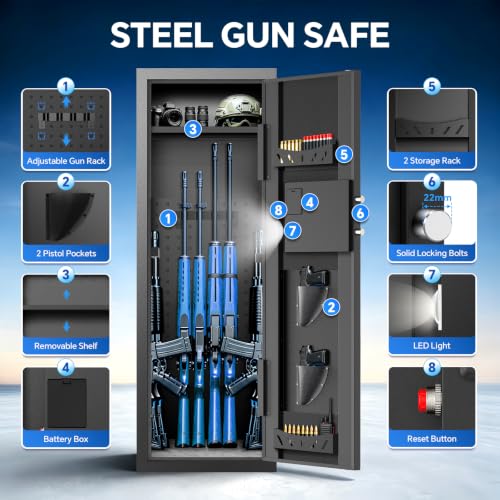 8-10 Gun Safe for Home, Rifle and Pistol Storage with Digital Keypad