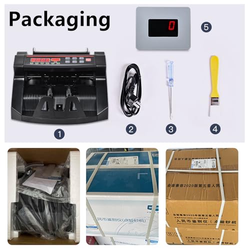 Multi Currency LED Counterfeit Detector, Foreign Banknote Counting Machine, UV/Mg Double Detection for Cash, 900 PCS/Min, Easy to Use,Black-NUM