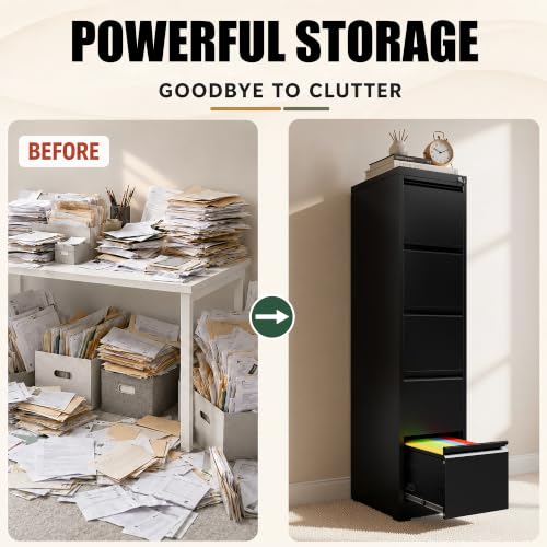 FOSTOKO 5 Drawer File Cabinet for Home Office, Vertical Filing Cabinet