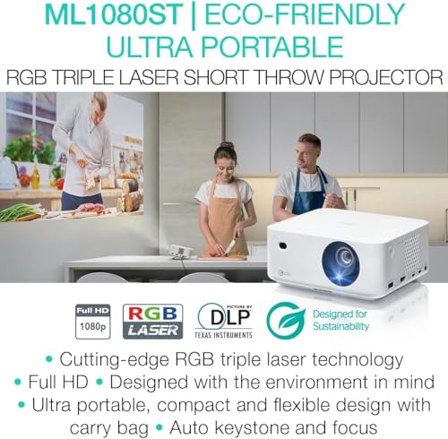 Optoma ML1080ST Ultra-Portable Short Throw Full HD Laser Projector, 1200 Lumens