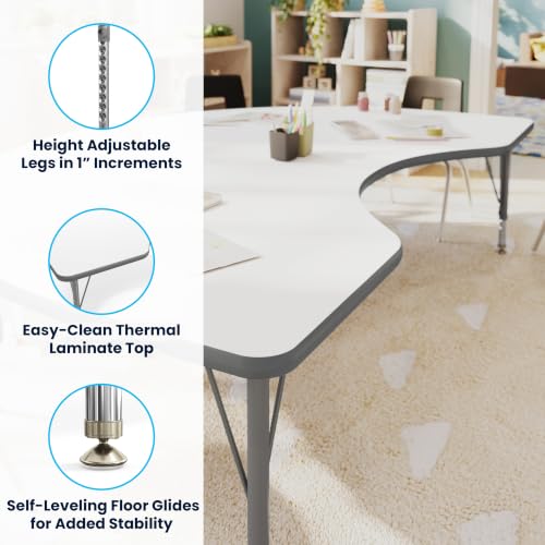 Flash Furniture 72" x 48" Kidney Activity Table, White, Short Legs