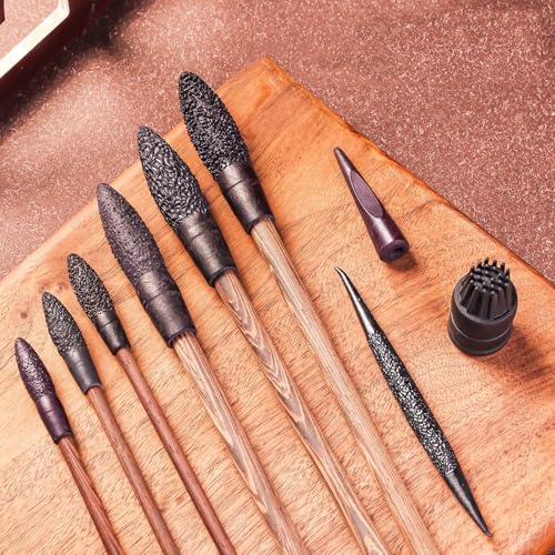 Vdniduir Clay Sculpting Tool Set,9 Pcs Oval Pattern Rollers Kit,with Wooden Handles, Professional Detailing and Sculpting Tools,for Pottery Ceramics Art