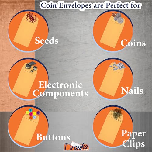 500 Dronka Envelope, #7 Coin/Cash/Small Parts Envelope, 3-1/2" X 6-1/2", Sturdy 24lb. Kraft Paper, Strong Gum Flap, 500/Box