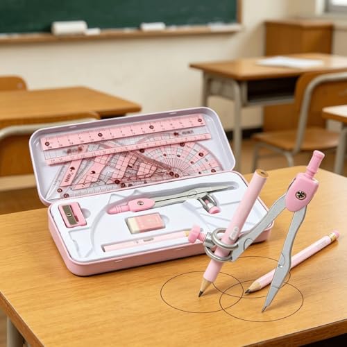 HYffUUOP Compass Geometry Tool 8-piece Mathematical Geometry Kit Student Drawing Compass Set Compass and Ruler Tool Set with Storage Box