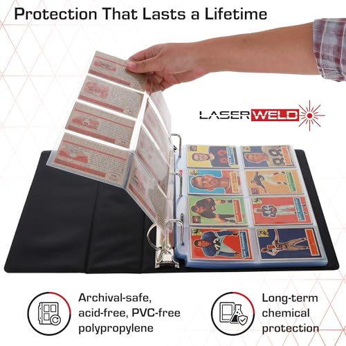 LaserWeld® 8-Pocket Binder Card Sleeves | Card Pages for Binders | Card Sheets for Binder | Card Sleeve Pages for Vintage Sports Cards (1948–1985) | Acid-Free, Archival-Grade | 100 Pack