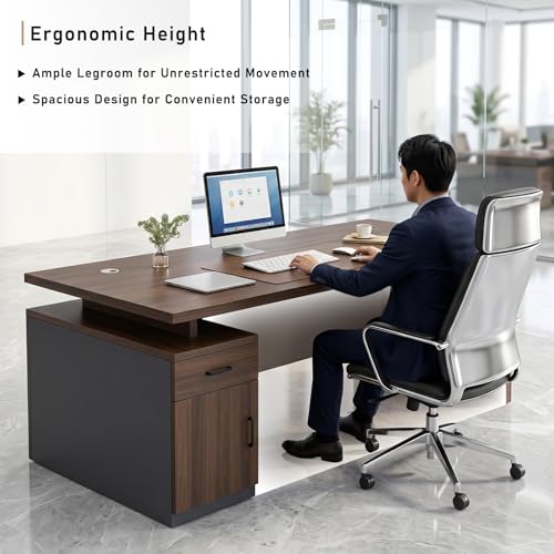 WYBFCWY Executive Office Desk with Storage Cabinet,Large Computer Desk for Home Office,Boss Table,Business Workstation,Modern Manager Desk for Manager,Employee,Home Office