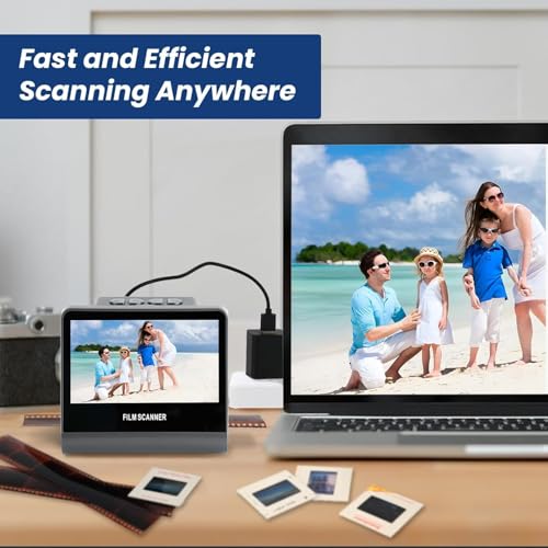 22MP Film and Slide Scanner with 5” LCD Screen, Convert 35mm/126/110 Color & B&W Negatives/Slides to High-Resolution JPEG Digital Photos