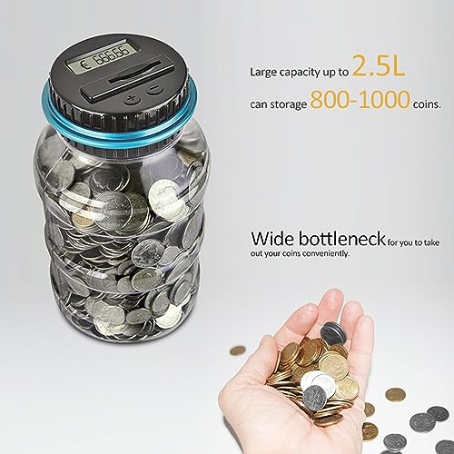 ASMEIR Large Capacity Electronic Piggy Bank Digital LCD Counting Coin Counter Bank Coin Money Saving Box for USD Euro Kids Adults Gifts (Color : Euro Type)