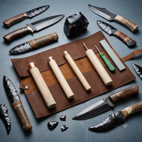 7Pcs Obsidian Crafting Flint Knapping Kit for Pros and Beginners