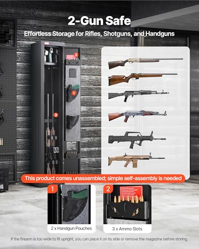 VEVOR 4 Gun Safe, Long Gun Cabinet for Rifles and Pistols, Quick Access Rifle Safe with 3 Ammo Slots and 2 Adjustable Racks, Large Digital Cabinet with Key and Password Lock(Assembly Required)