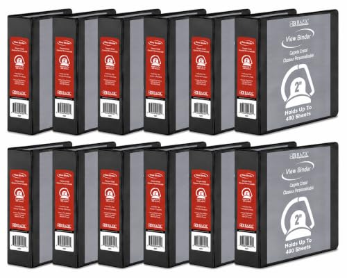 12 Pack, 2" Black Slant-D Ring View Binder w/ 2-Pockets