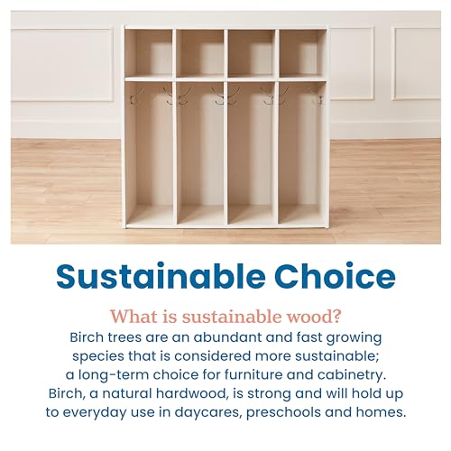 ECR4Kids Streamline 4-Section Toddler Coat Locker with Cubby Storage, Kids Furniture, White Wash