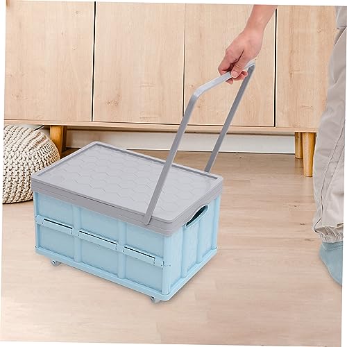 ZGLINMZ Stackable Plastic Crates for Storage and Shopping Cart Basket with Collapsible Design Wheeled Toy Bin with Lids for Guinea Pig Toys Swivel Tool Blue Bin for Organized STO