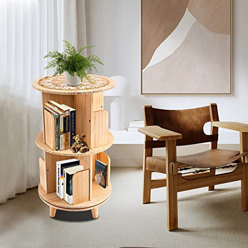 YIYIBYUS 2 Layers 360 Rotating Bookshelf Display Bookcase Floor-Standing Storage Rack,Rotating Bookshelf 360 Display Stackable File Tray Office Desktop File Organizer